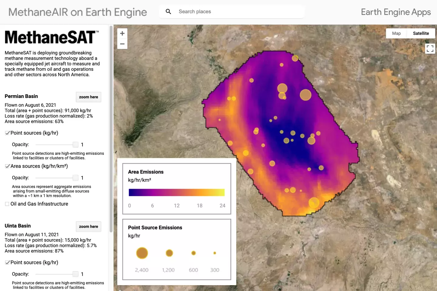 MethaneAIR Data Google Earth Engine