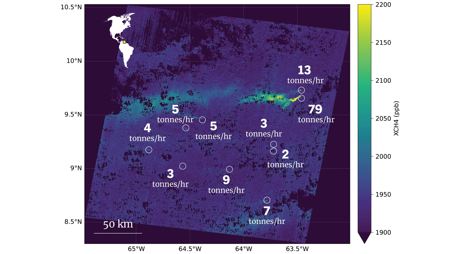 MethaneSAT detected methane concentrations across Venezuela