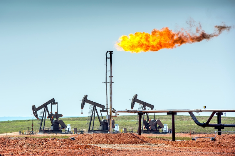 Methane flare at oil and gas facility